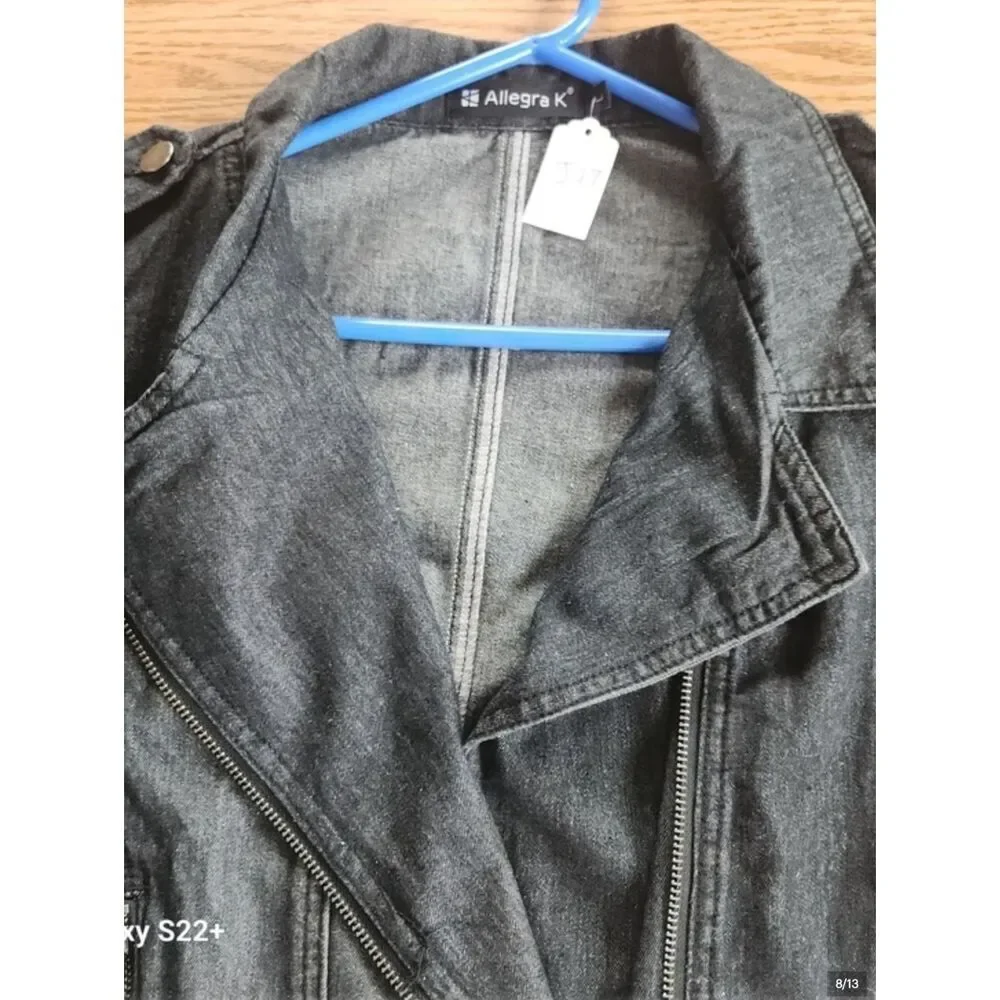 J47 Alegra K Dark blue Denim Zip-Front Jacket zip pockets & button shoulder tabs
